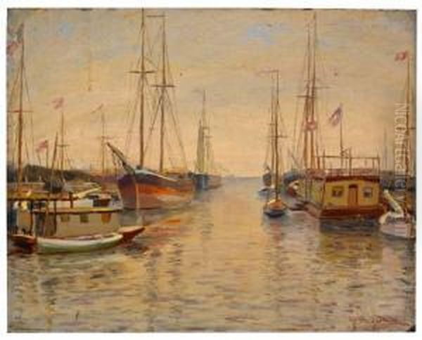 A Morning With The Yachts & Houseboats Oil Painting by James Bolivar Needham