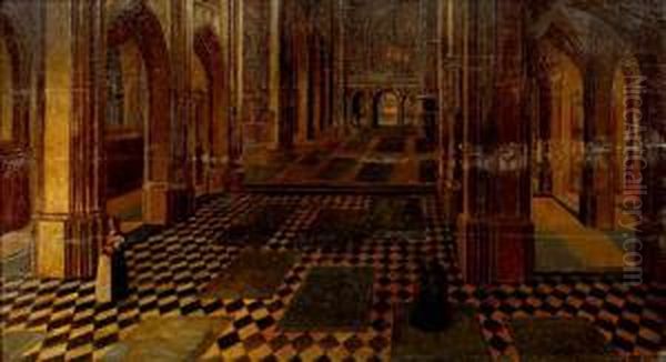 A Cathedral Interior Oil Painting by Peeter, the Elder Neeffs