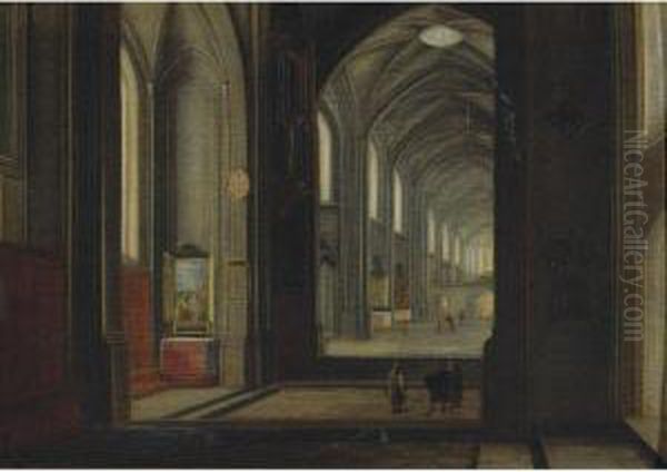 A Cathedral Interior Oil Painting by Peeter, the Elder Neeffs