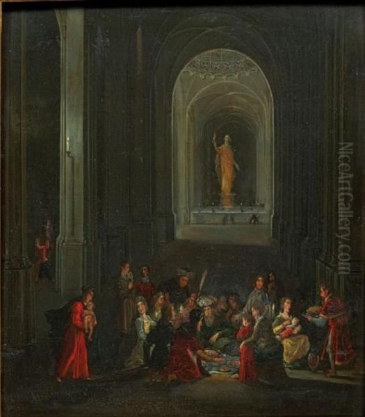 Repas Dans Un Temple Oil Painting by Pieter Neefs The Elder, Frans The Younger Francken