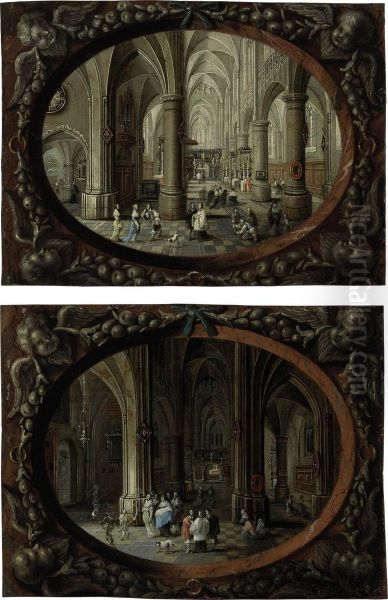 I Interior Of A Gothic Church By Day Oil Painting by Pieter Neefs The Elder, Frans The Younger Francken