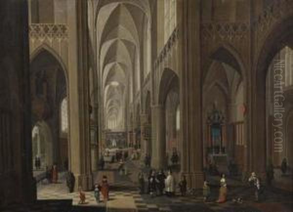 Interieur Deglise Anime Oil Painting by Pieter Neefs The Elder, Frans The Younger Francken