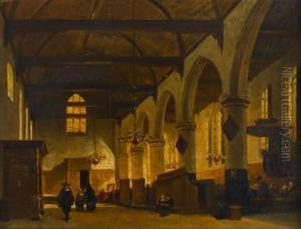 Protestant Church Interior Oil Painting by Pieter Neefs The Elder, Frans The Younger Francken