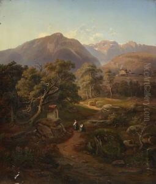 Tiroler
 Gebirgslandschaft. Oil Painting by Ludwig Neelmeyer