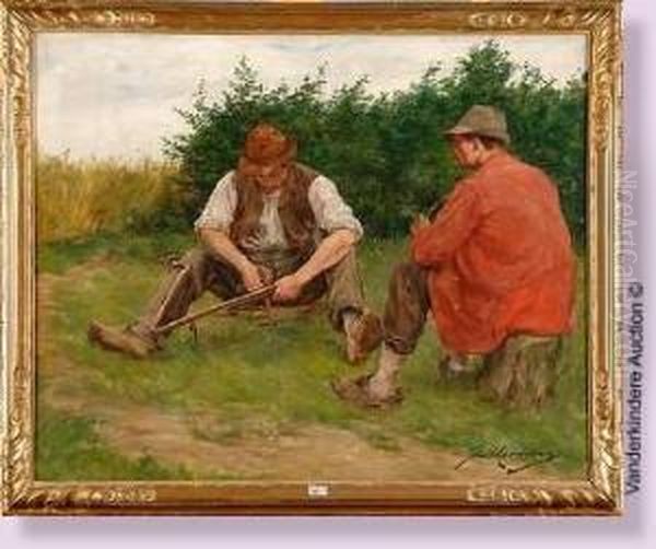 Le Repos Des Paysans Oil Painting by Jan C. Neervoort