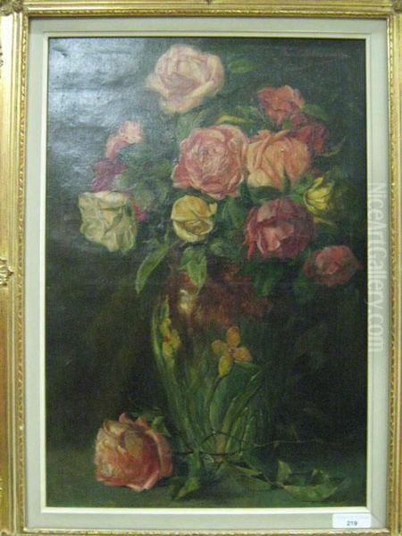 Art Nouveau Vaas Met Rozen. Oil Painting by Jan C. Neervoort