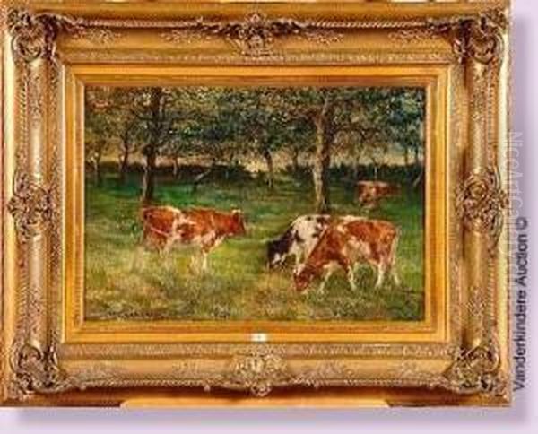 Vaches Dans Le Verger Anime Oil Painting by Jan C. Neervoort