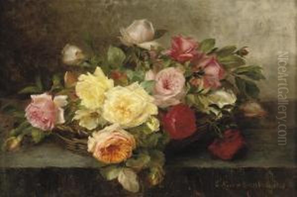 Colourful Roses In A Basket Oil Painting by Elise Nees Von Esenbeck