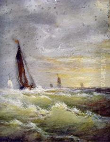 Segelschiff In Bewegter See Oil Painting by Martinus Jacobus Nefkens