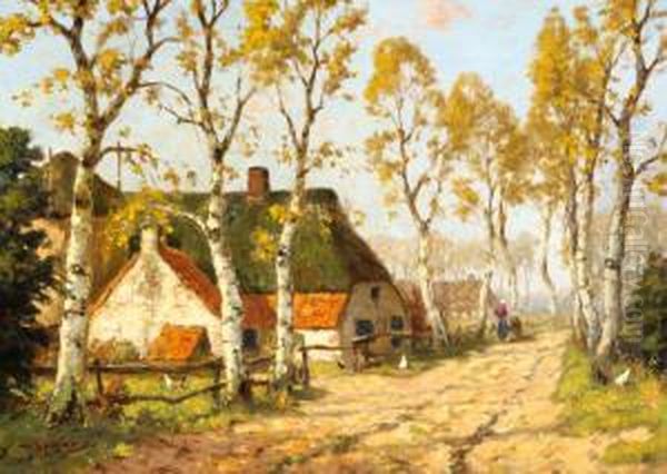 A Farm On A Country Road Oil Painting by Martinus Jacobus Nefkens