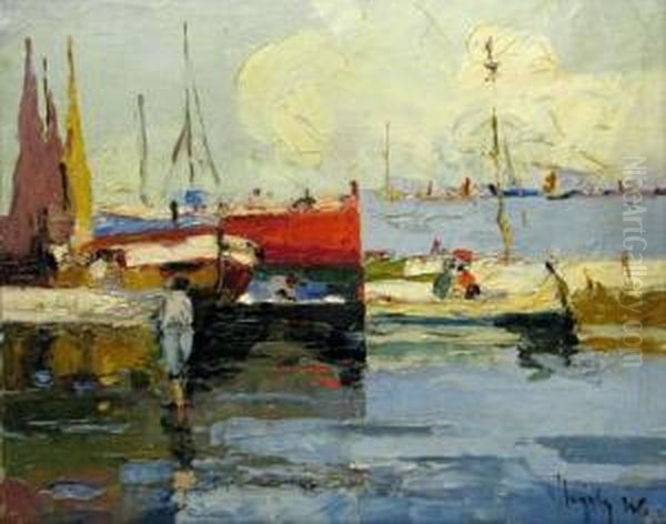 Barci In Port Oil Painting by Rudolf Negely