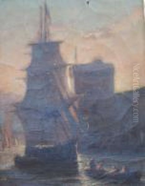 Voilier Devant Le Fort, Entree Du Port De Marseille Oil Painting by Dominique Alphonse Negre