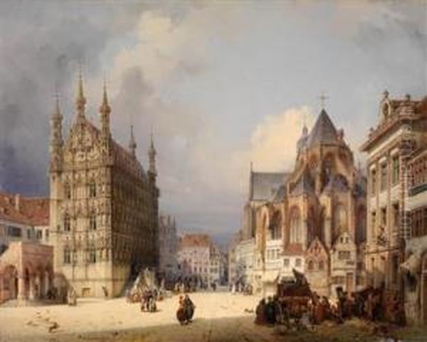 Marktplatz In Lowen Oil Painting by Michael Neher