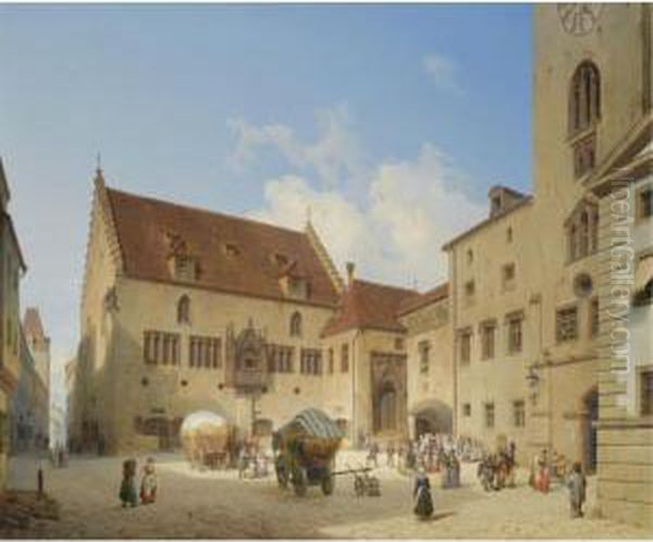 Das Rathaus In Regensburg (the Town Hall In Regensburg) Oil Painting by Michael Neher