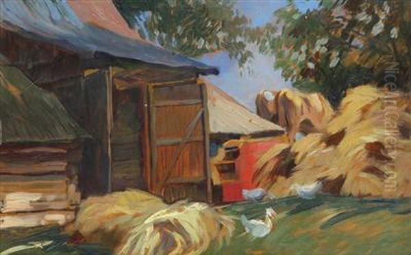 Behind The Barn Oil Painting by Karel Nejedly