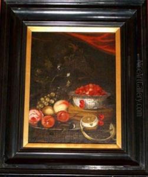 Stilllife With Fruits A Roemer And A Chinese Porcelain Bowl Oil Painting by Marten Nellius