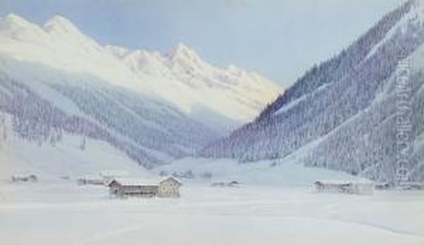 An Alpine Valley Oil Painting by George Nelson