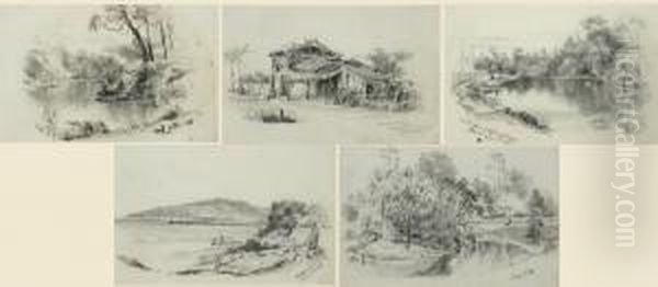 Collection Of Five Landscape Drawings Oil Painting by John Mckirdy Nelson