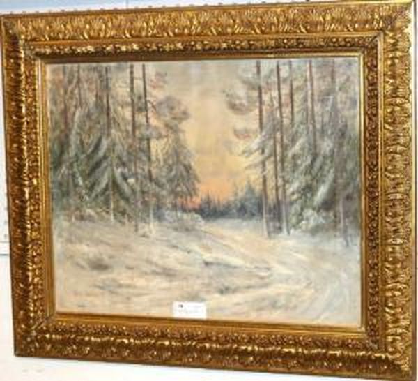 Skogsparti Med Sno Oil Painting by Walfrid Nelson