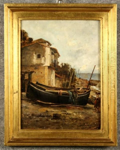 Case Di Pescatori In Riva Al Mare Oil Painting by Lavilla Nemesio