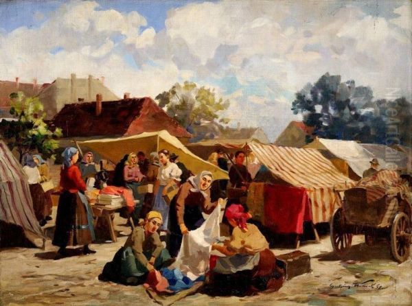 Na Sukennom Trhu Oil Painting by Gyula Gyertyanyi Nemeth