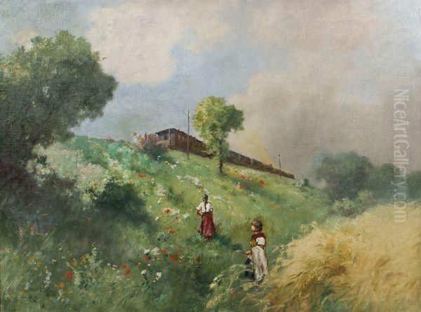 Le Passage Du Train Oil Painting by Antal Neogrady