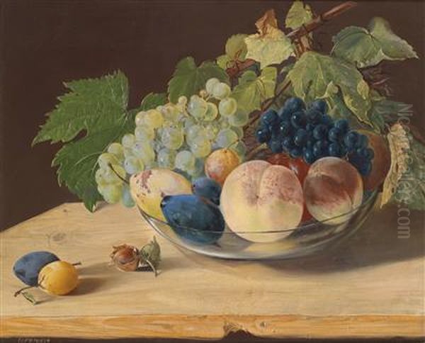 Still Life With Fruit On A Wooden Table Oil Painting by Jan Nepomuk Jeremias