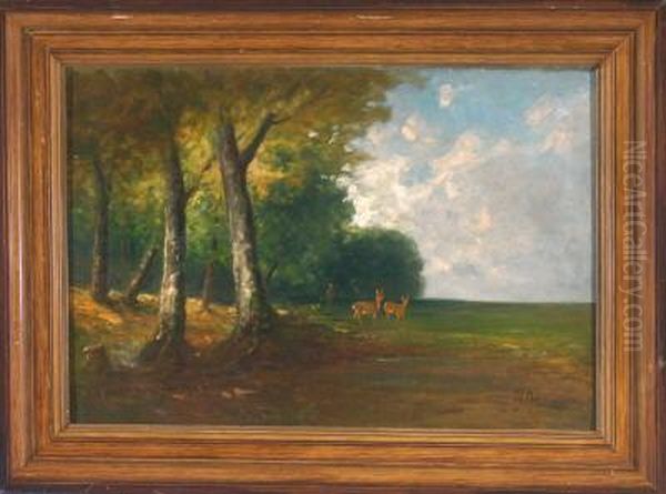 Rehe Am Waldrand Oil Painting by Heinrich Neppel