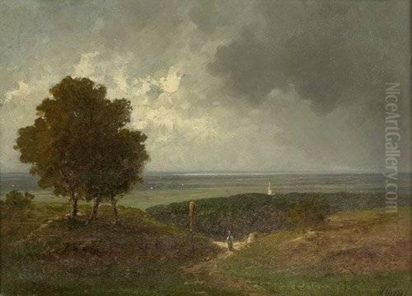 Partie Am Chiemsee Bei Aufziehendem Gewitter Oil Painting by Heinrich Neppel