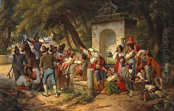 Soldiers At The Well Oil Painting by Wilhelm Nerenz