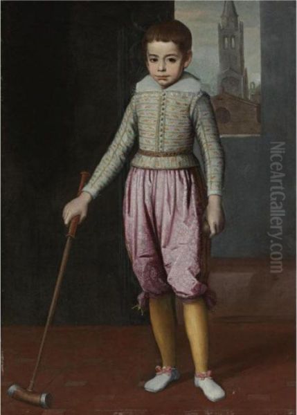 Portrait Of A Young Boy Holding A Mallet by Pietro Martire Neri