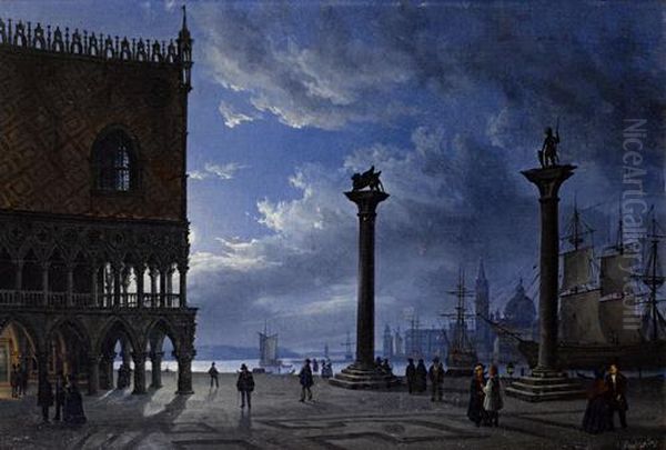 Piazza San Marco By Moonlight Oil Painting by Friedrich Nerly