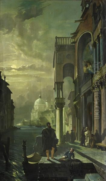 In Front Of Palazzo Am Canal Grandein Venice Oil Painting by Friedrich Nerly