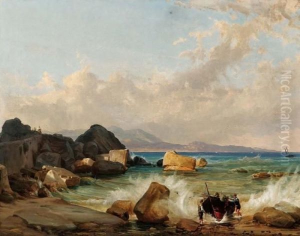 Marina Con Pescatori Oil Painting by Friedrich Nerly