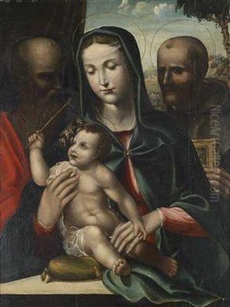 Madonna With Child And Sts. Paul And Bernhard Of Siena Oil Painting by Bartolomeo Neroni