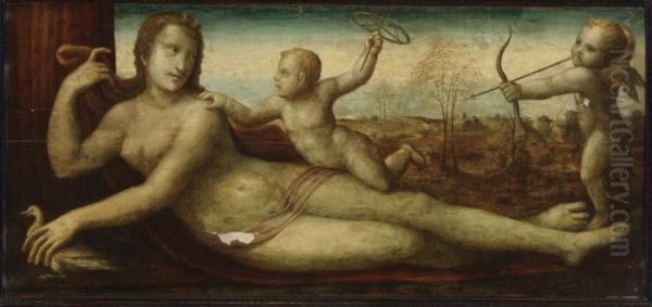 Reclining Venus With Two Amorini Oil Painting by Bartolomeo Neroni