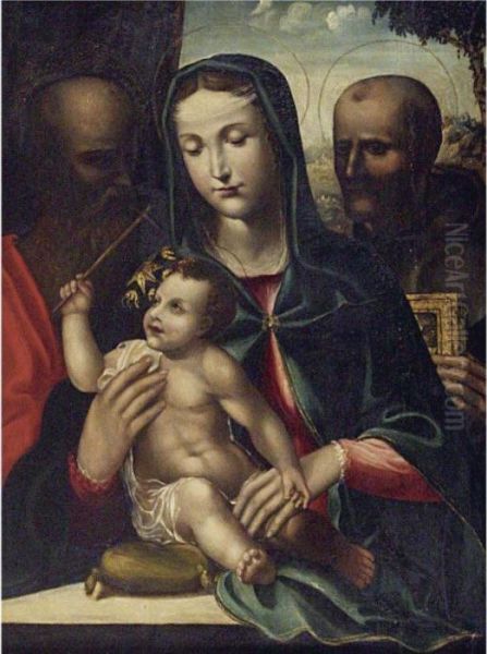 Madonna And Child With Saints Paul (?) And Bernardino Of Siena Oil Painting by Bartolomeo Neroni