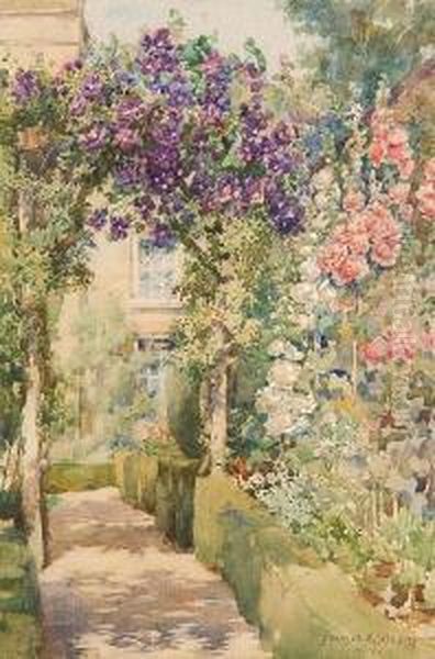 Garden Path In Full Bloom Oil Painting by Frances E. Nesbitt