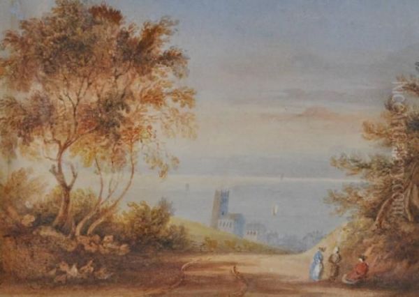 Landscape View With Figures Oil Painting by William Andrews Nesfield