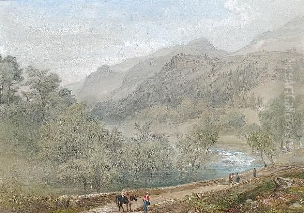 Pont Aberglaslyn, North Wales Oil Painting by William Andrews Nesfield