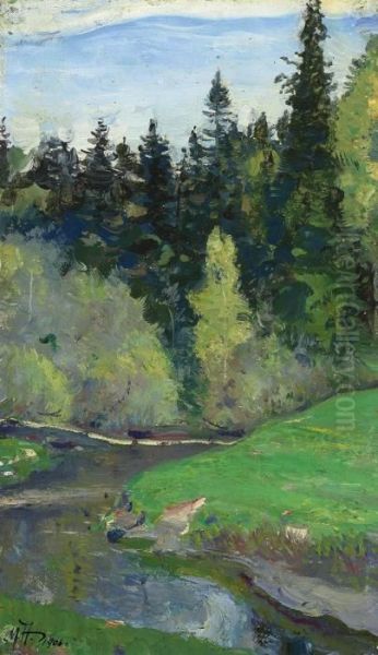 Abramtsevo, The River Vori Oil Painting by Mikhail Vasilievich Nesterov