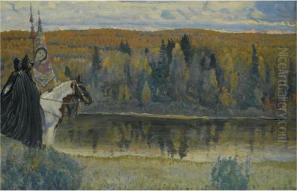 Peresvet And Oslyabya Oil Painting by Mikhail Vasilievich Nesterov