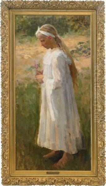 Girl In A White Dress Oil Painting by Mikhail Vasilievich Nesterov