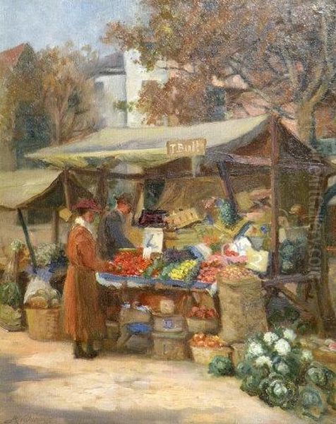 Market Scene, 
Salisbury Oil Painting by Arthur Netherwood