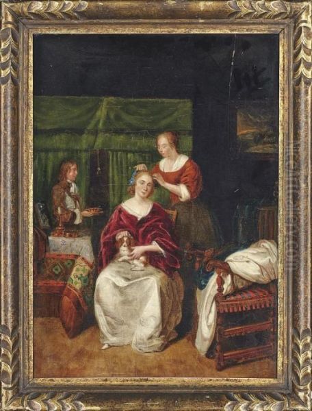 A Lady At Her Toilet Oil Painting by Caspar Netscher