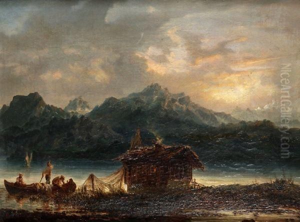 Vue D'un Lac Suisse Oil Painting by Benjamin Netter