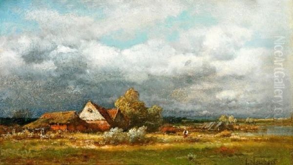 Besonnte Abendliche Landschaft Mit Malerischem Gehoft Oil Painting by Ludwig, Louis Neubert