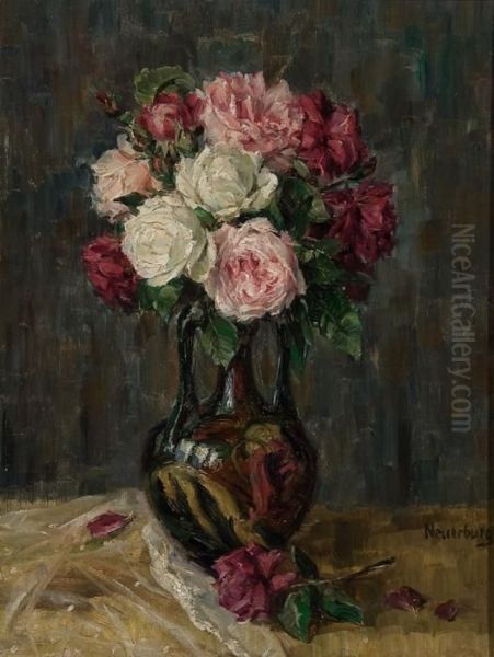 Floral Still Life With Roses Oil Painting by Gerhard Neuerburg