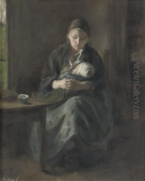 Mother And Child Oil Painting by Albertus Johan Neuhuys