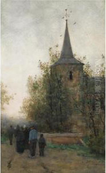 On The Way To Church Oil Painting by Joseph Hendrikus Neuhuys